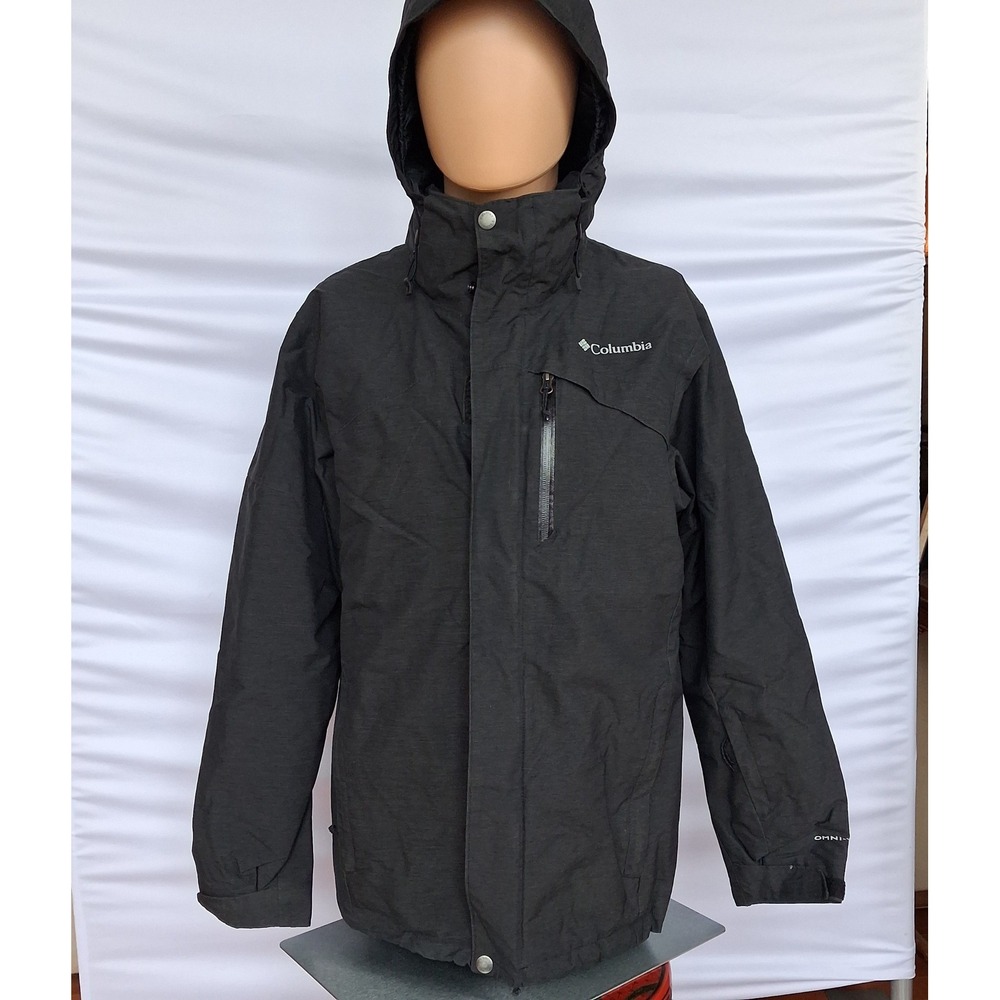 Columbia Omni-Tech Jacket Mens Black Waterproof Hooded Shell Rain Coat Large